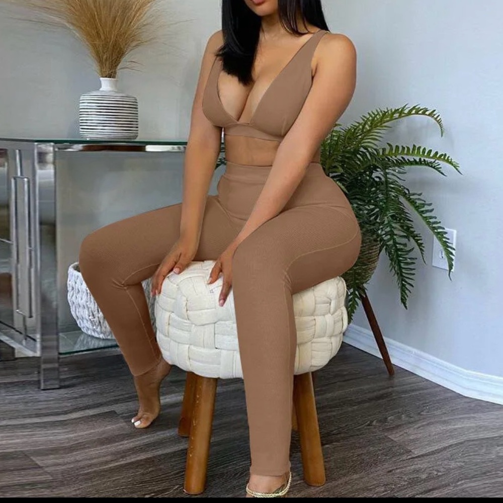 2 Piece Pants Lounge Set Tan